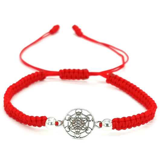 Pulsera Cubo Metatrón Arcángel Plata Hilo Rojo Protección - Bisutería Lola A