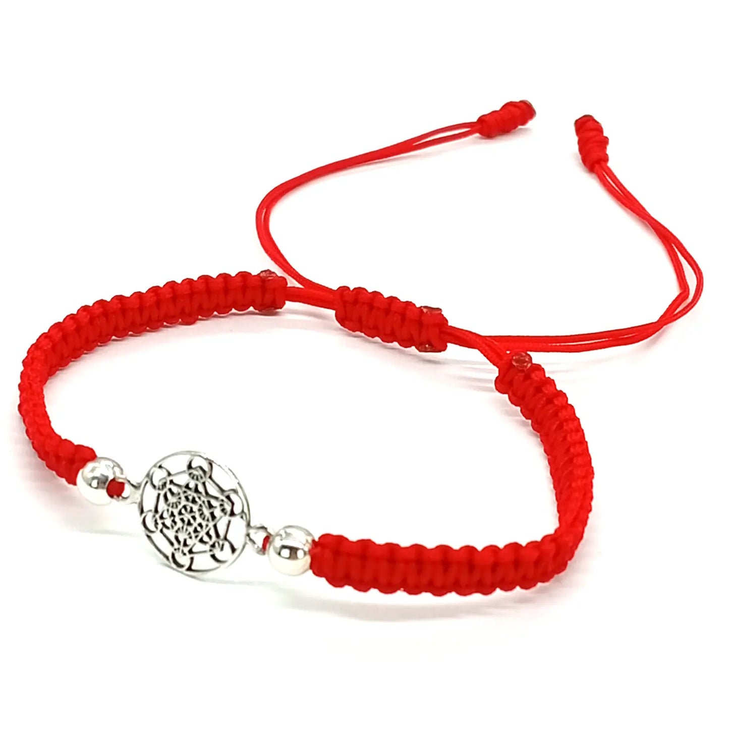 Pulsera Cubo Metatrón Arcángel Plata Hilo Rojo Protección - Bisutería Lola C