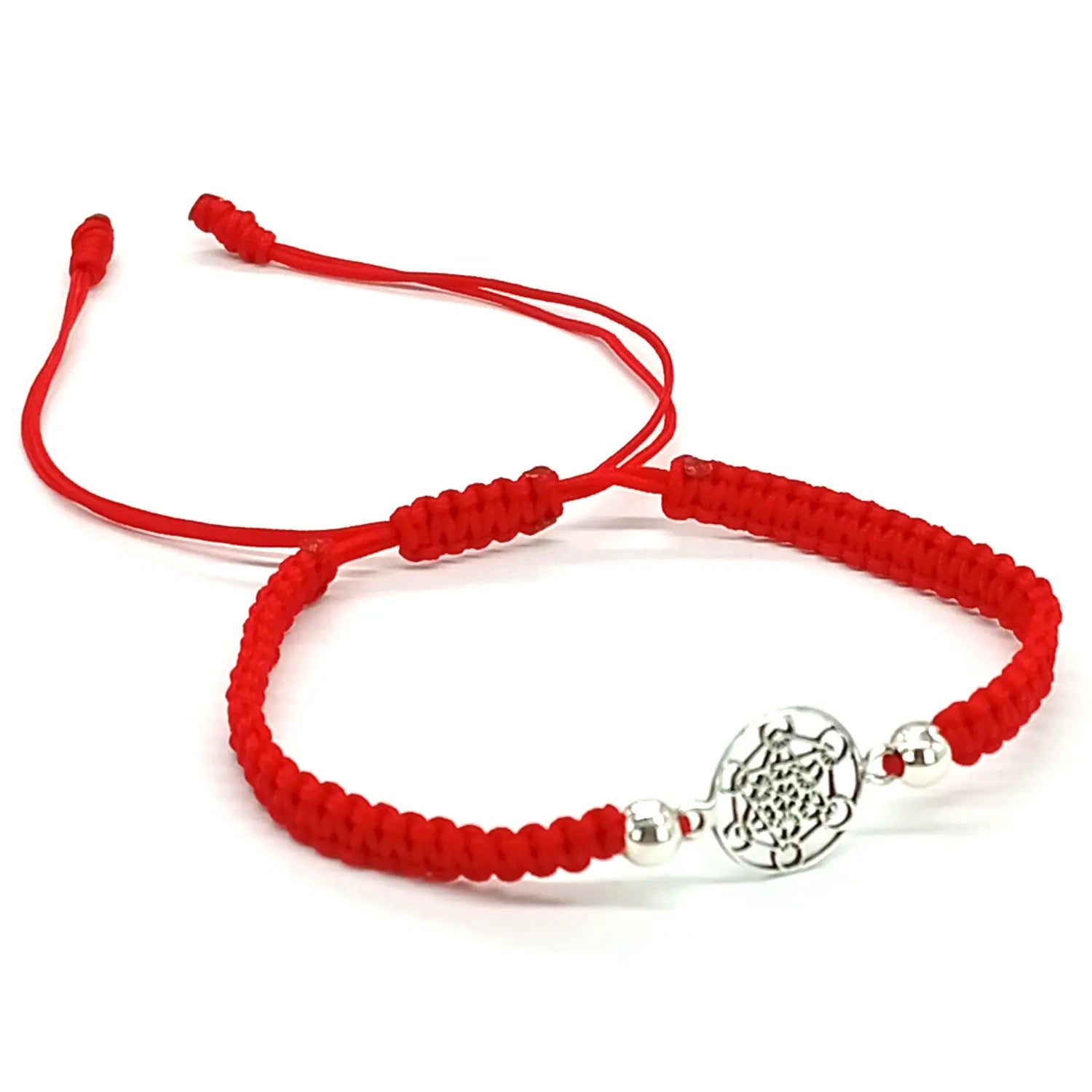 Pulsera Cubo Metatrón Arcángel Plata Hilo Rojo Protección - Bisutería Lola E