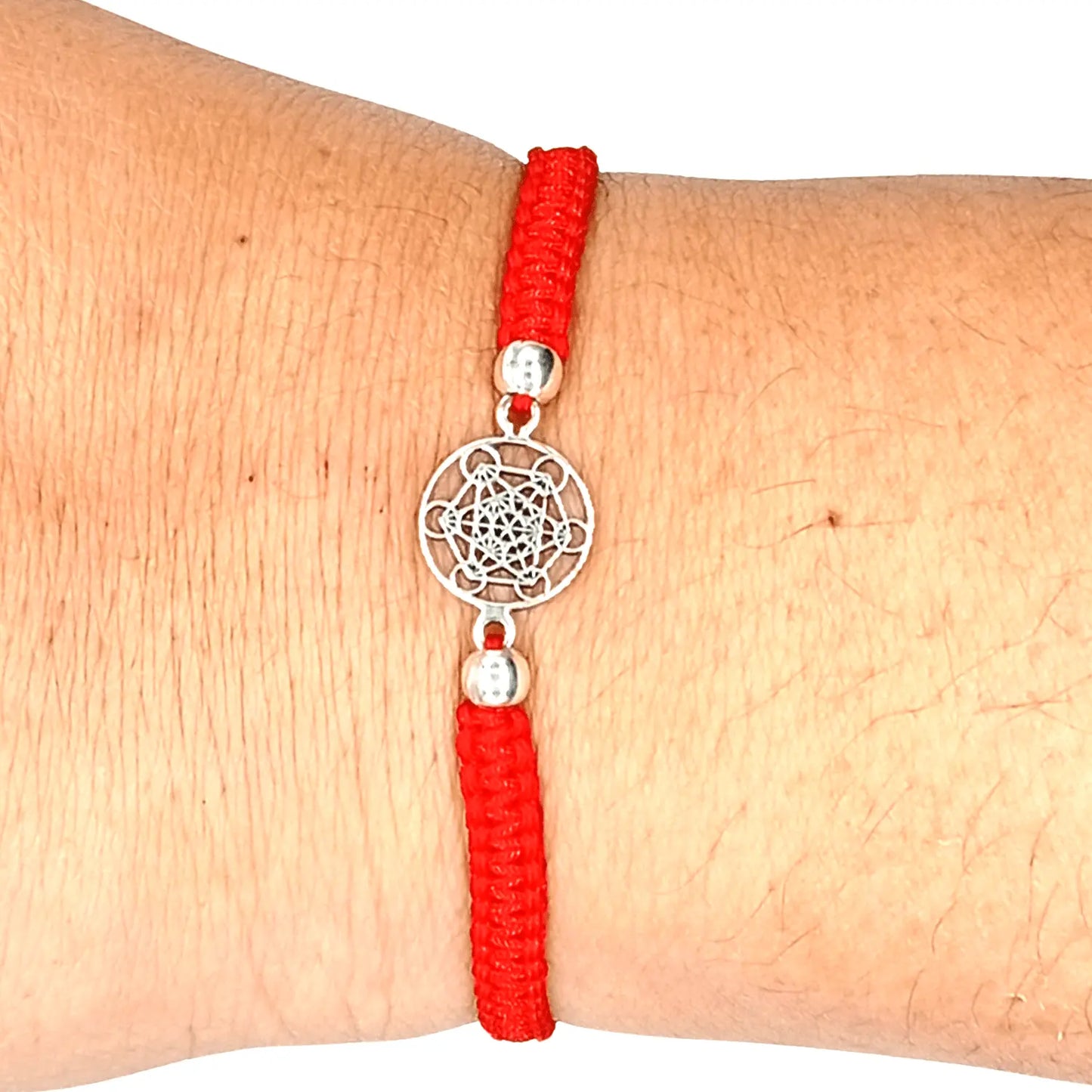Pulsera Cubo Metatrón Arcángel Plata Hilo Rojo Protección - Bisutería Lola G
