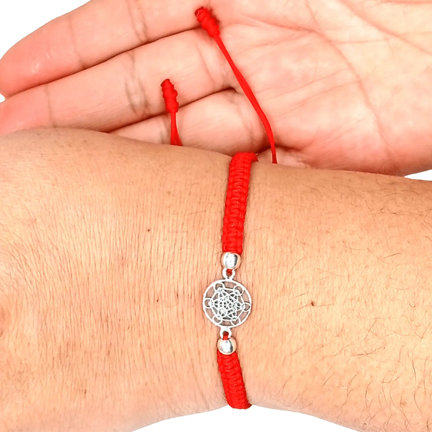Pulsera Cubo Metatrón Arcángel Plata Hilo Rojo Protección - Bisutería Lola B