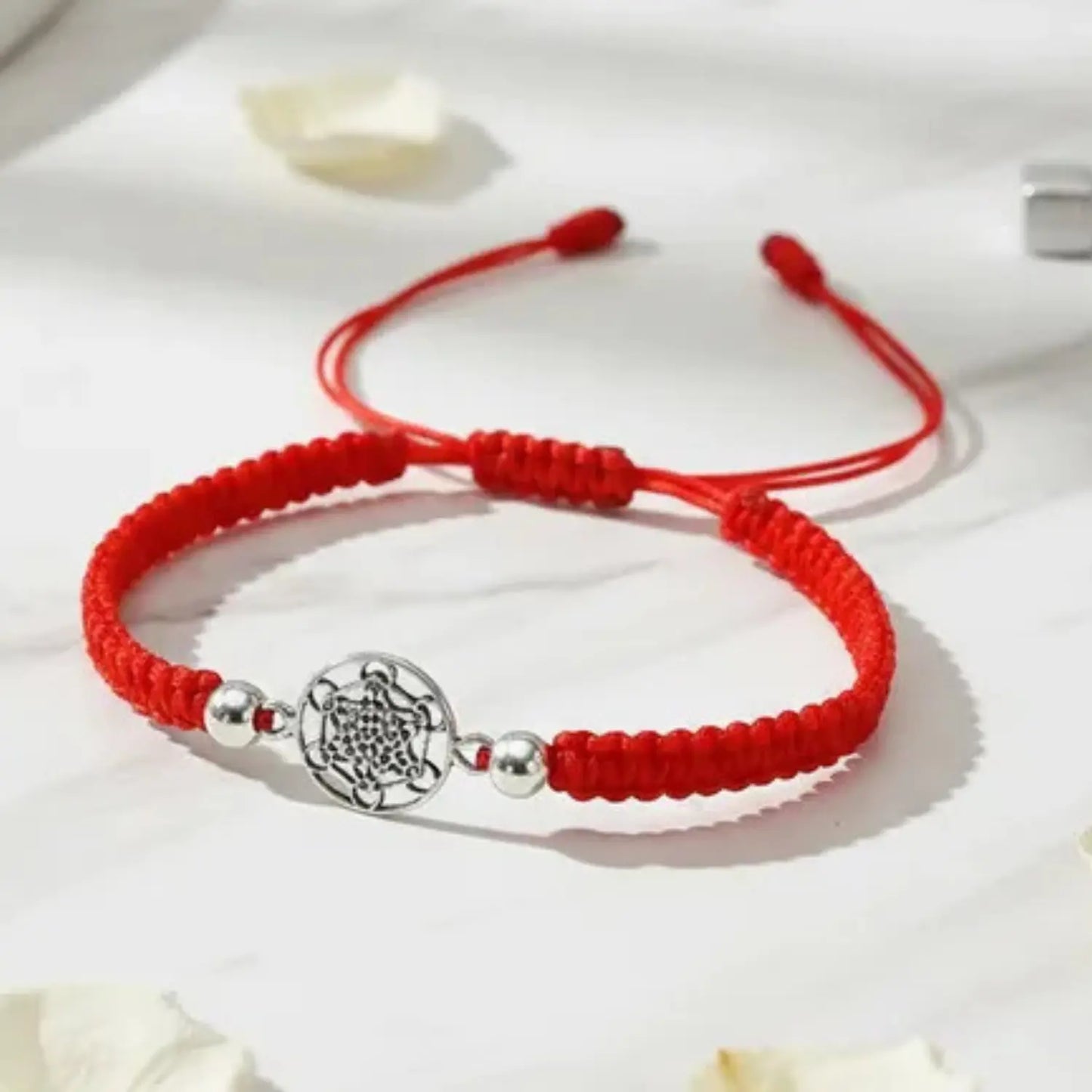 Pulsera Cubo Metatrón Arcángel Plata Hilo Rojo Protección - Bisutería Lola F