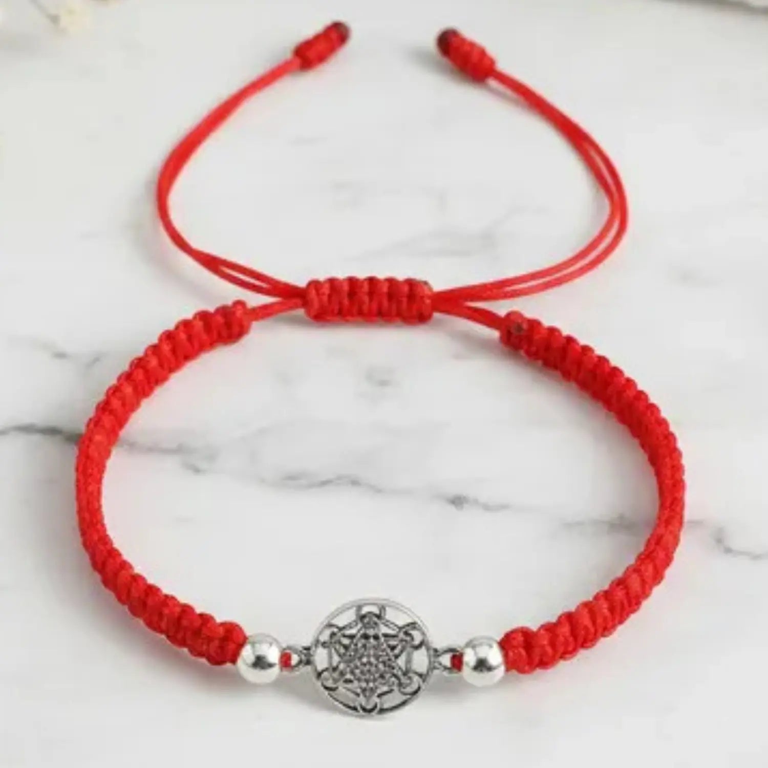 Pulsera Cubo Metatrón Arcángel Plata Hilo Rojo Protección - Bisutería Lola D