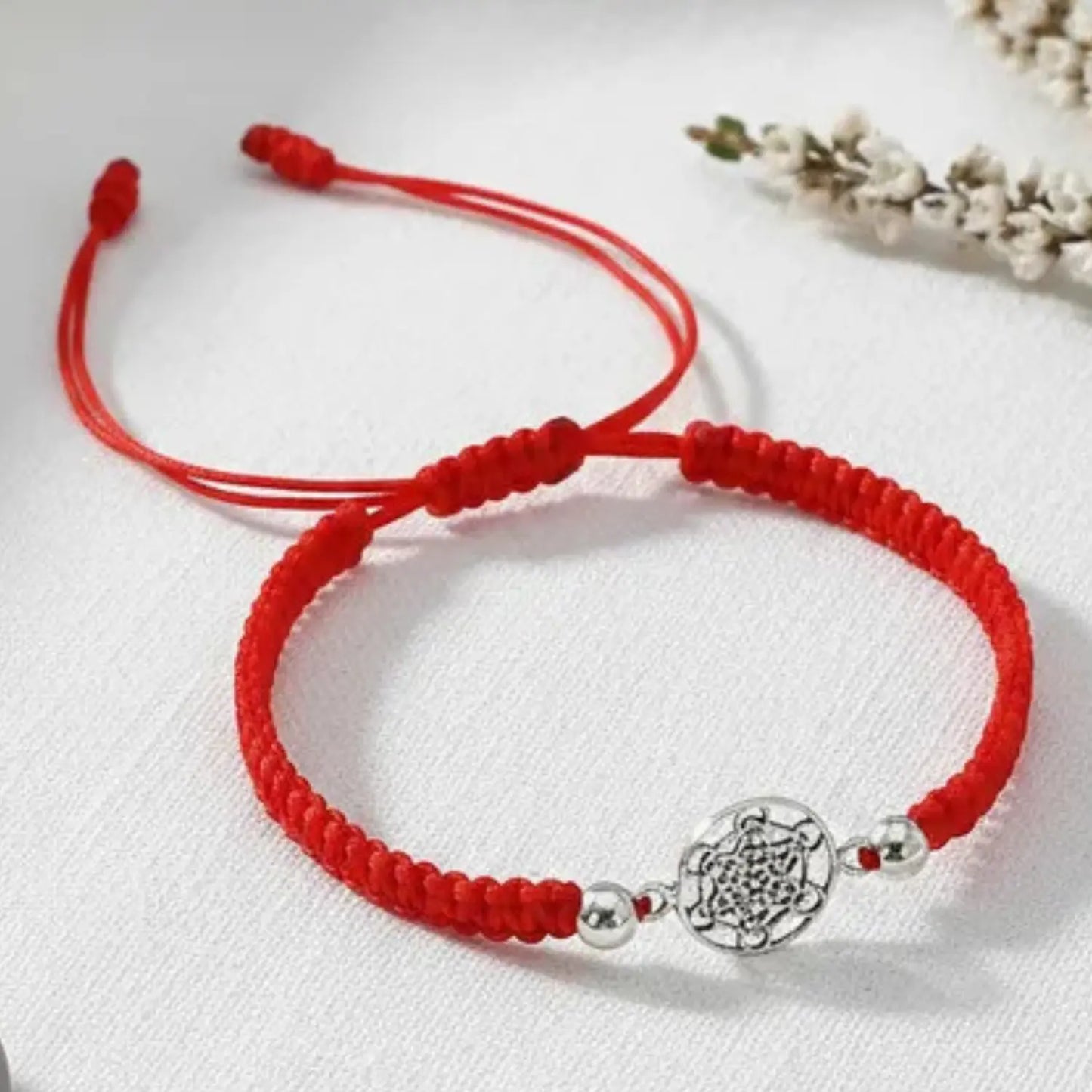 Pulsera Cubo Metatrón Arcángel Plata Hilo Rojo Protección - Bisutería Lola H