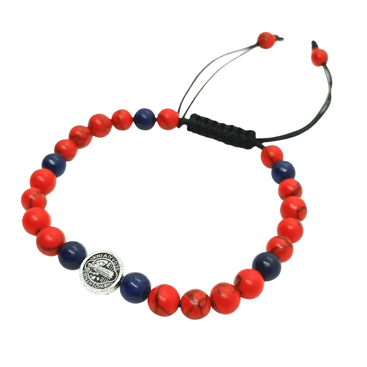 Pulsera Howlita Roja y Lapislázuli con Dije de San Benito - Bisutería Lola A