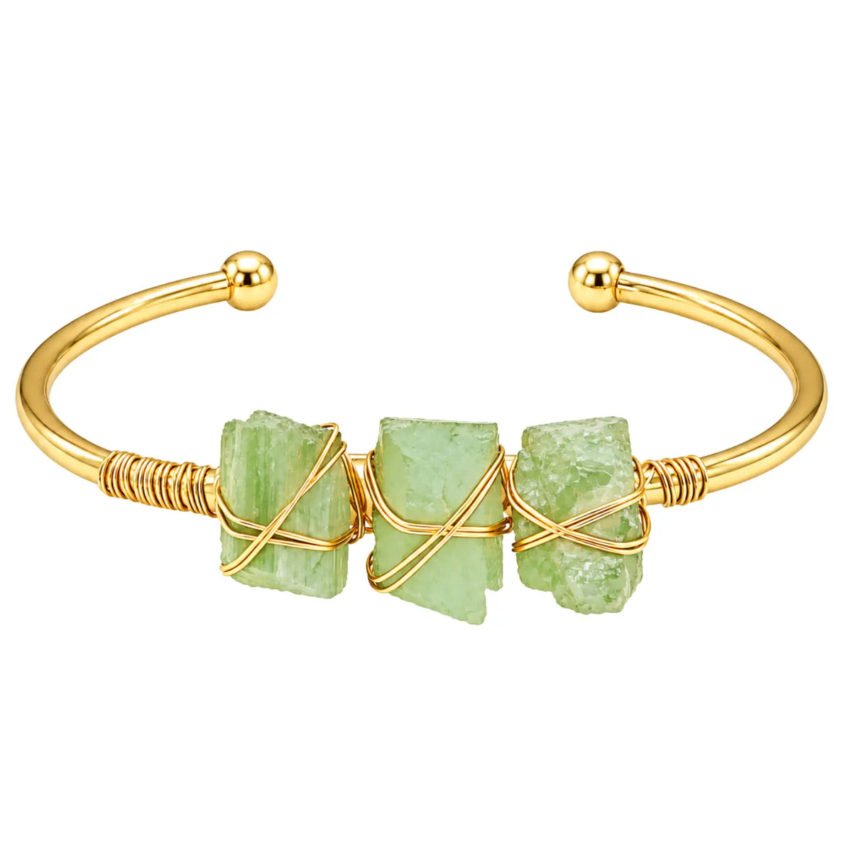 Pulsera Jade Verde en Bruto Acero Dorado Prosperidad - Bisutería Lola A