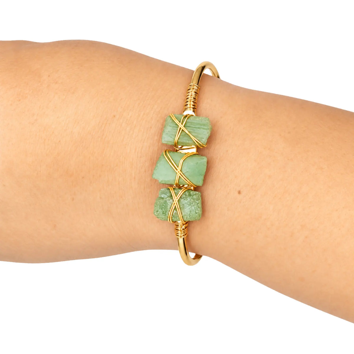 Pulsera Jade Verde en Bruto Acero Dorado Prosperidad - Bisutería Lola B