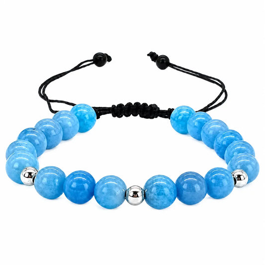 Pulsera Jade Azul y Plata Piedra Natural Ajustable Para Serenidad - Bisutería Lola A