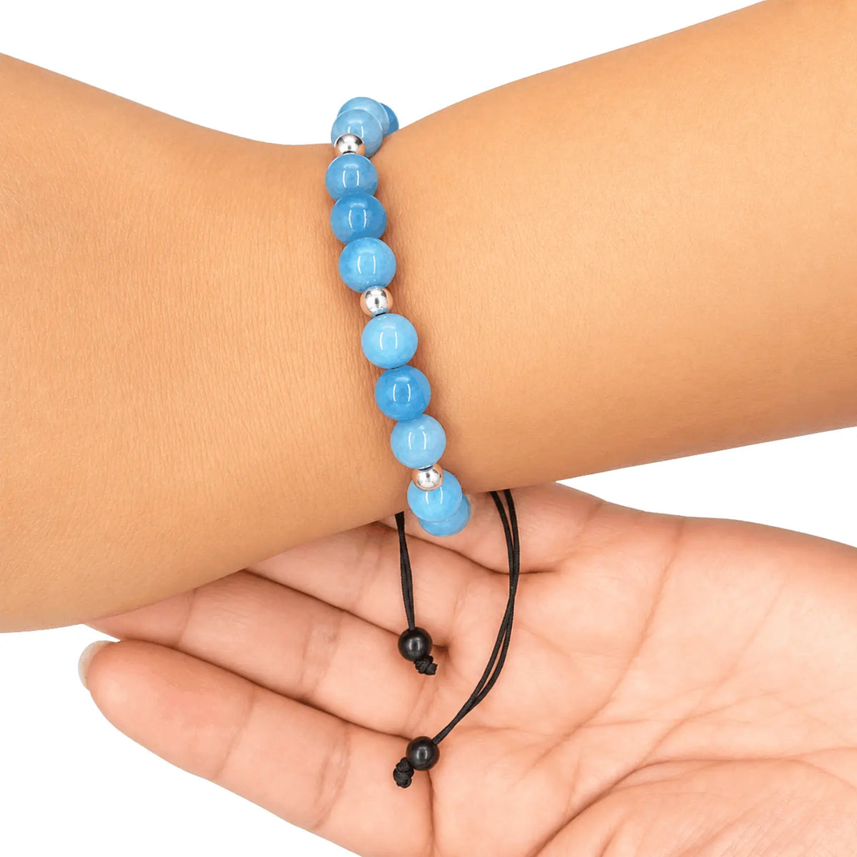 Pulsera Jade Azul y Plata Piedra Natural Ajustable Para Serenidad - Bisutería Lola B