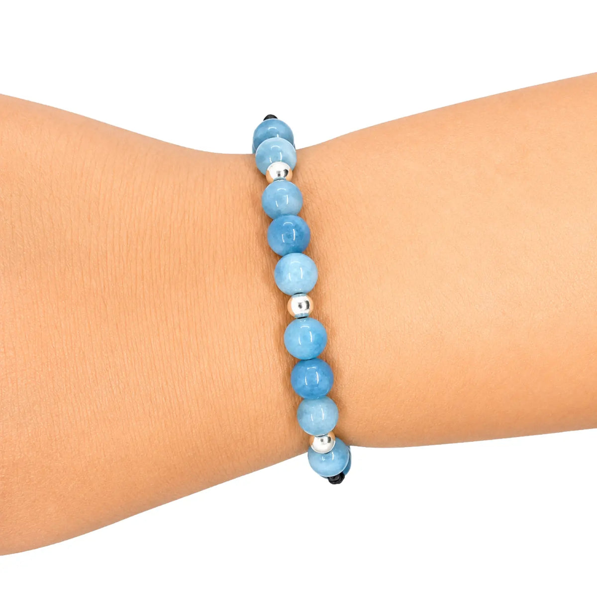 Pulsera Jade Azul y Plata Piedra Natural Ajustable Para Serenidad - Bisutería Lola D