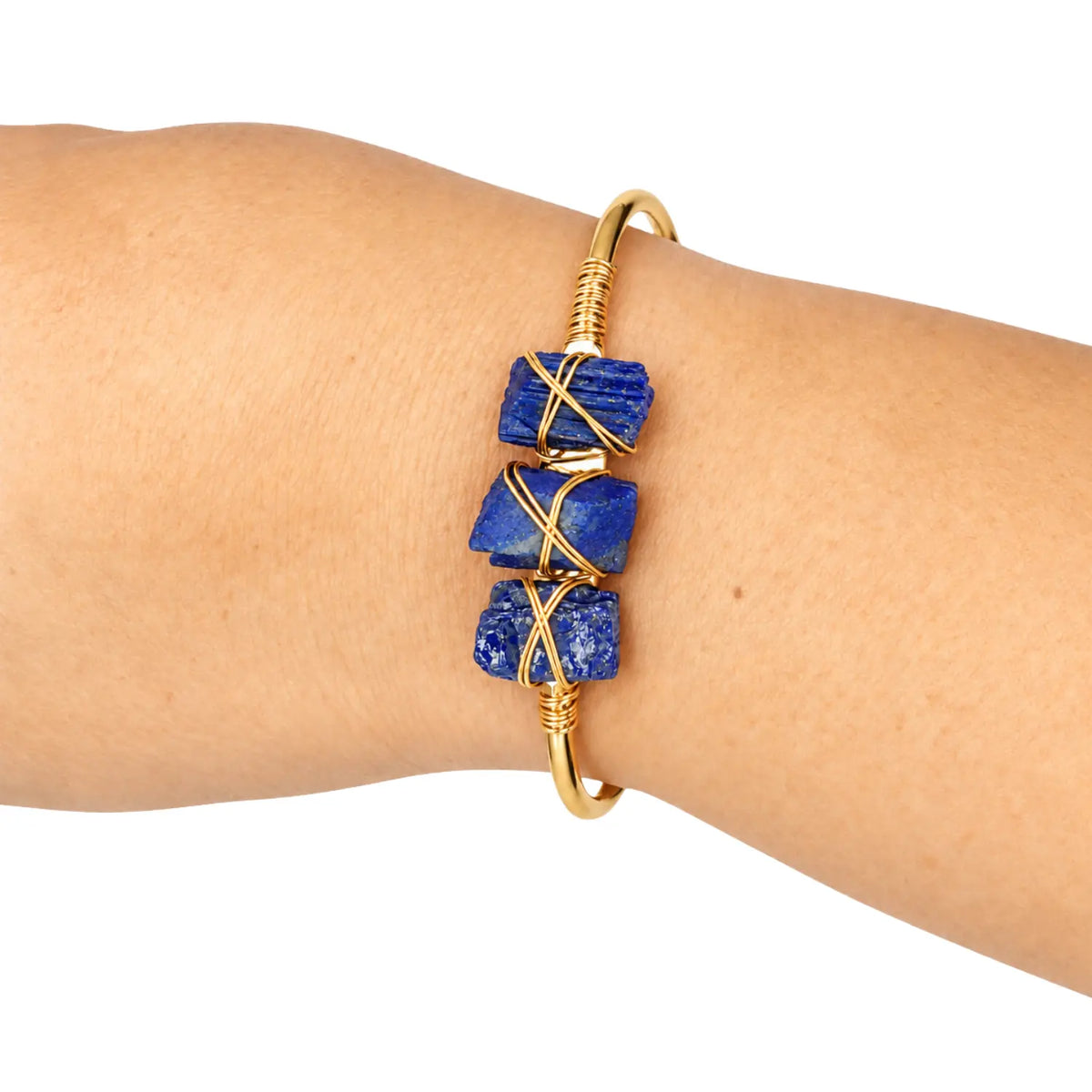 Pulsera Lapislázuli en Bruto Acero Dorado Sabiduría - Bisutería Lola B