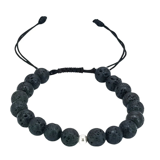 Pulsera Magma Negra y Plata Piedra Volcánica para Protección y Energía - Bisutería Lola A