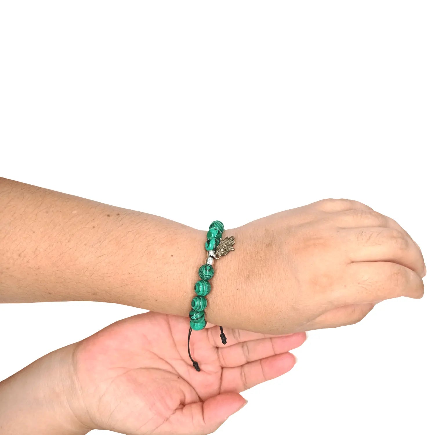 Pulsera Malaquita con Mano de Fátima de Bronce - Bisutería Lola C