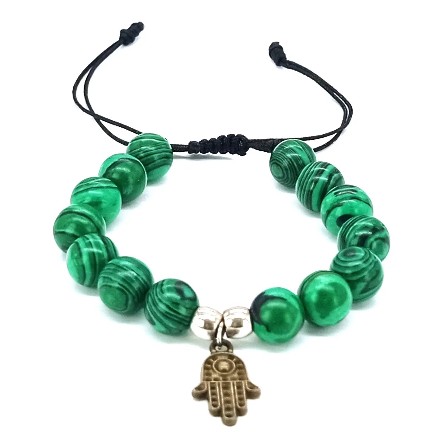 Pulsera Malaquita con Mano de Fátima de Bronce - Bisutería Lola A