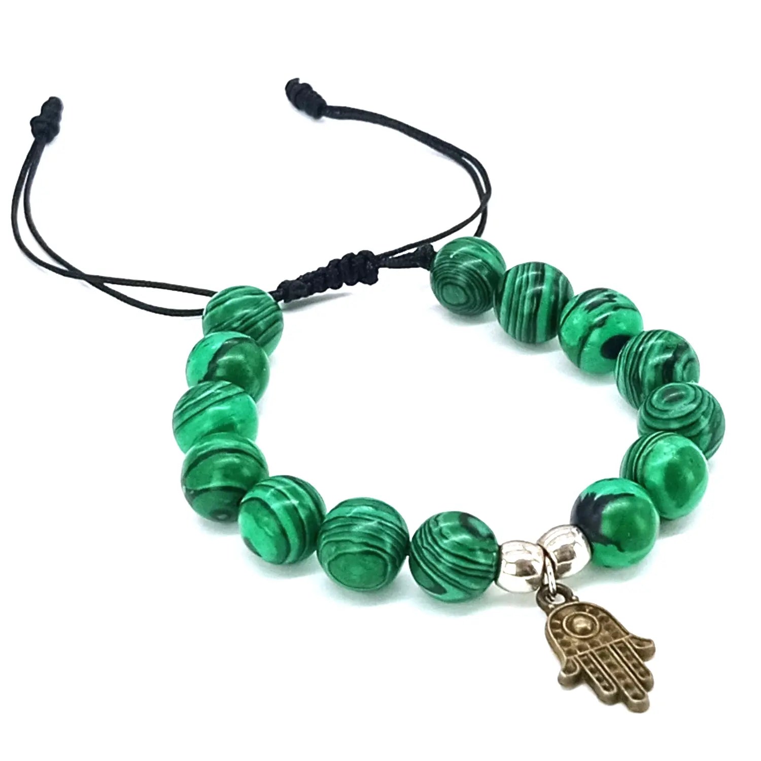 Pulsera Malaquita con Mano de Fátima de Bronce - Bisutería Lola D