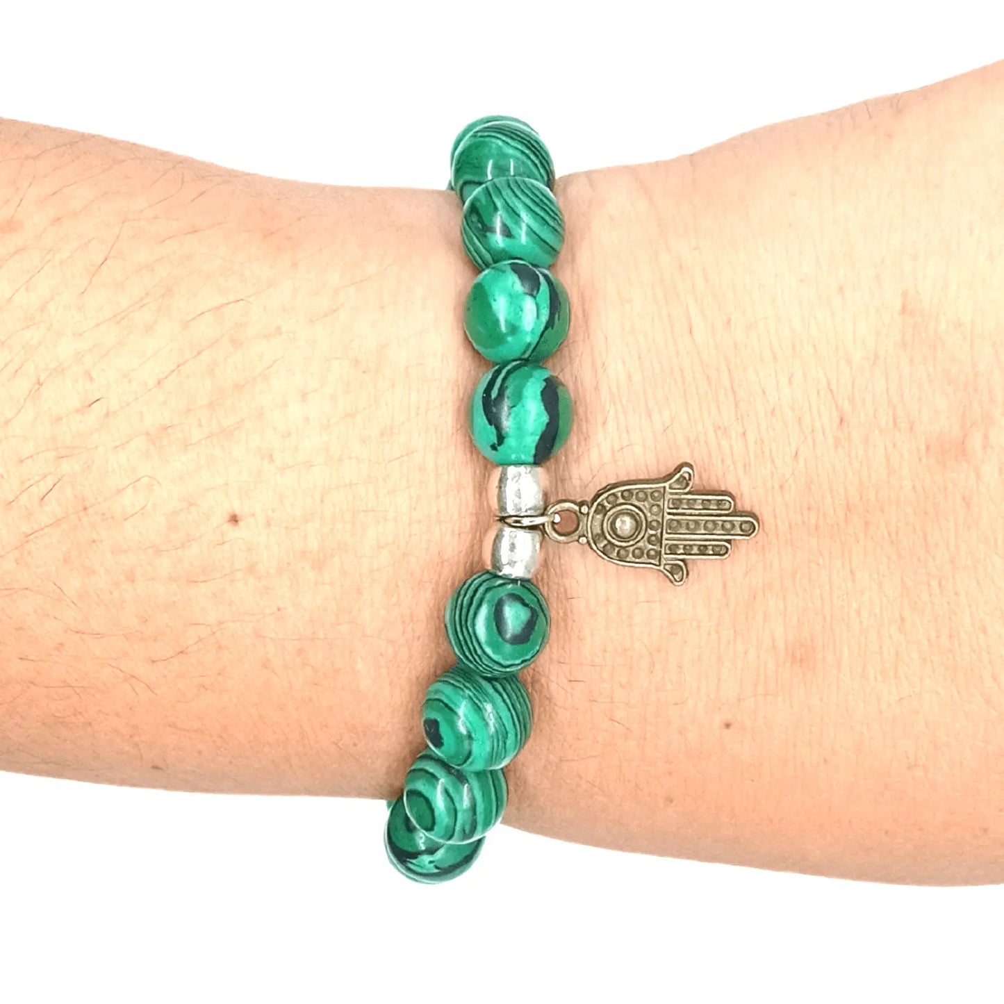 Pulsera Malaquita con Mano de Fátima de Bronce - Bisutería Lola E