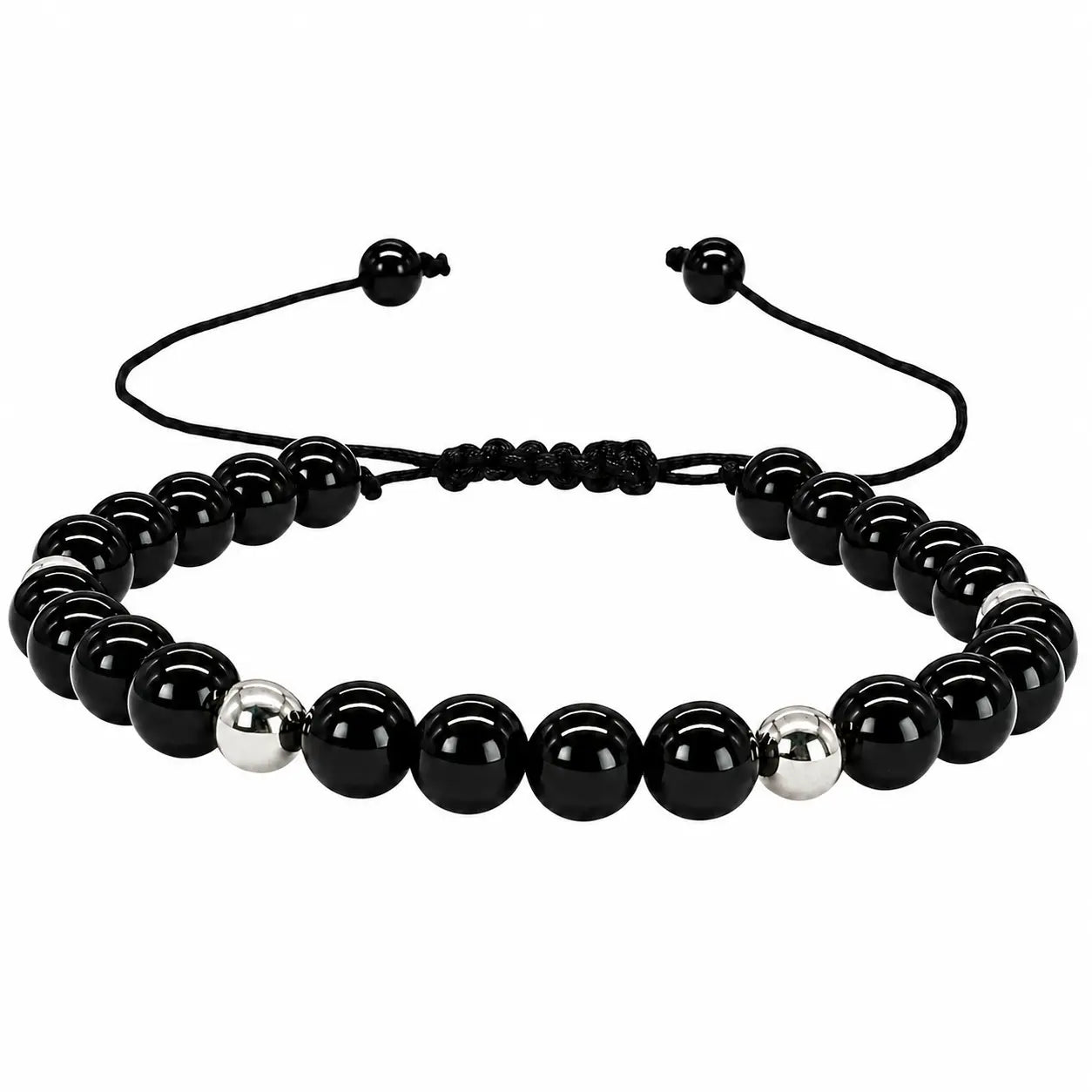 Pulsera Obsidiana Negra y Plata Ajustable - Bisutería Lola A