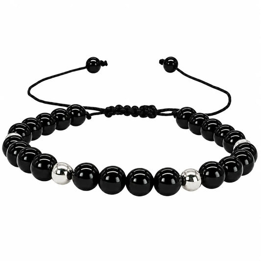 Pulsera Obsidiana Negra y Plata Ajustable - Bisutería Lola A