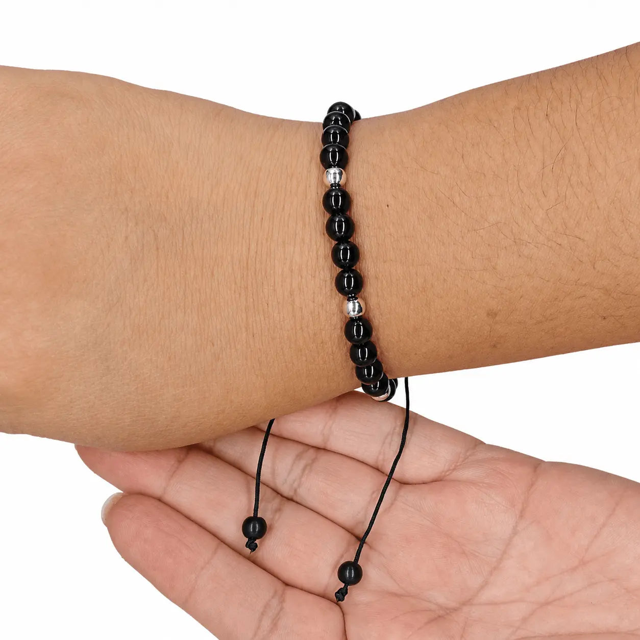 Pulsera Obsidiana Negra y Plata Ajustable - Bisutería Lola B