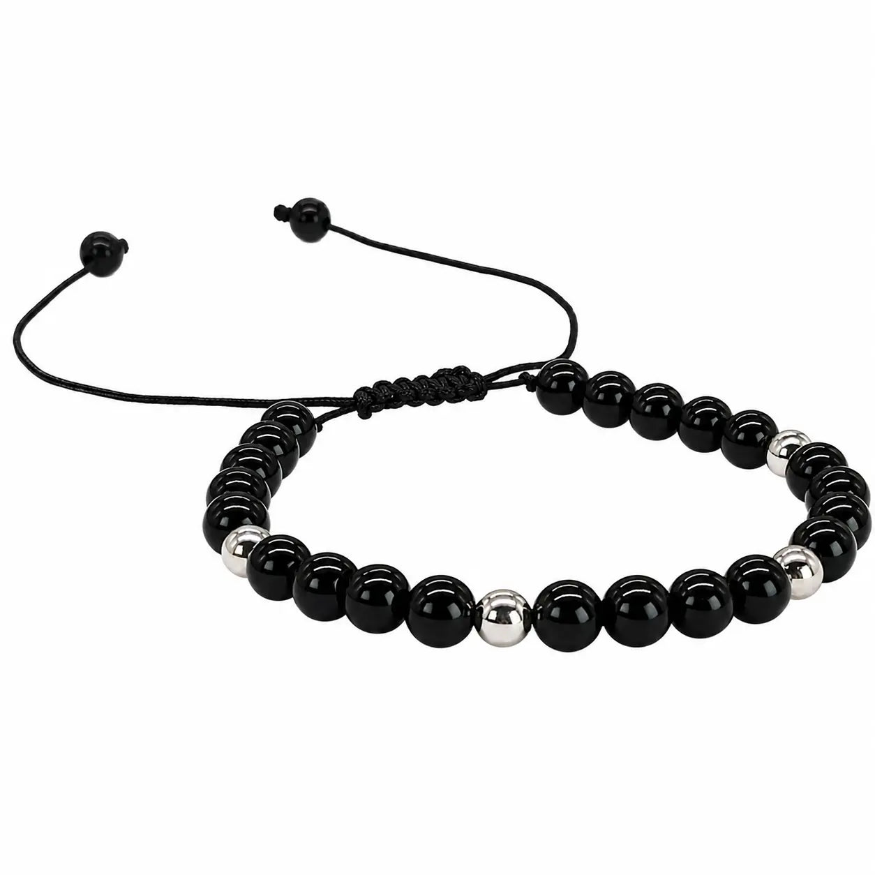 Pulsera Obsidiana Negra y Plata Ajustable - Bisutería Lola F