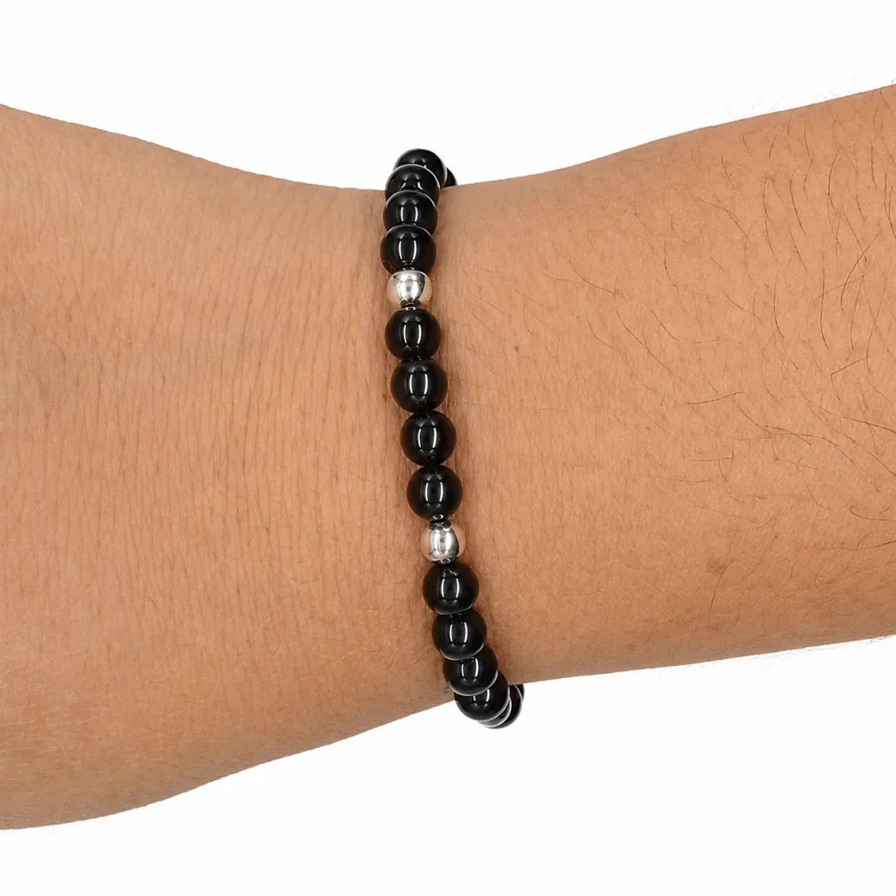 Pulsera Obsidiana Negra y Plata Ajustable - Bisutería Lola E
