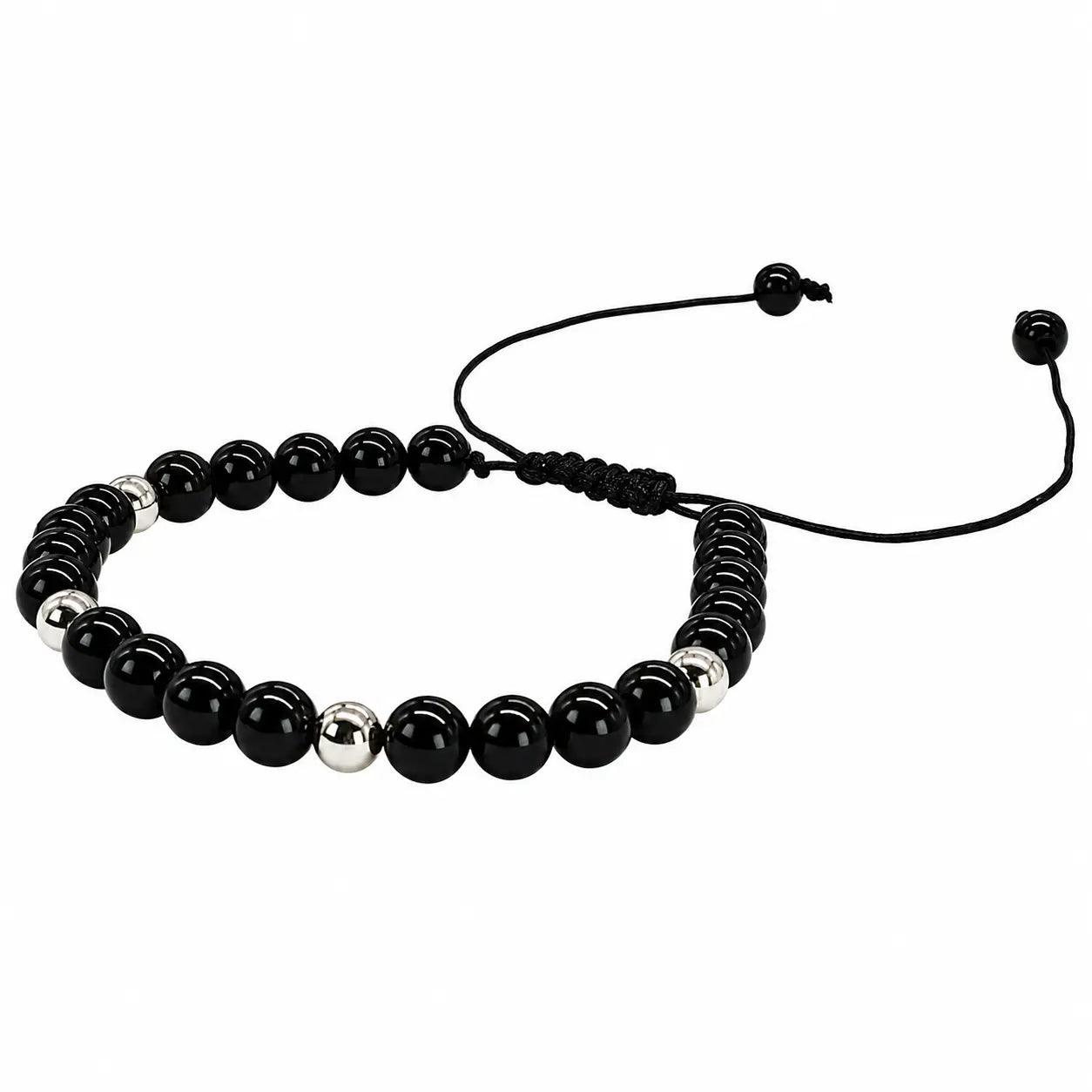 Pulsera Obsidiana Negra y Plata Ajustable - Bisutería Lola C