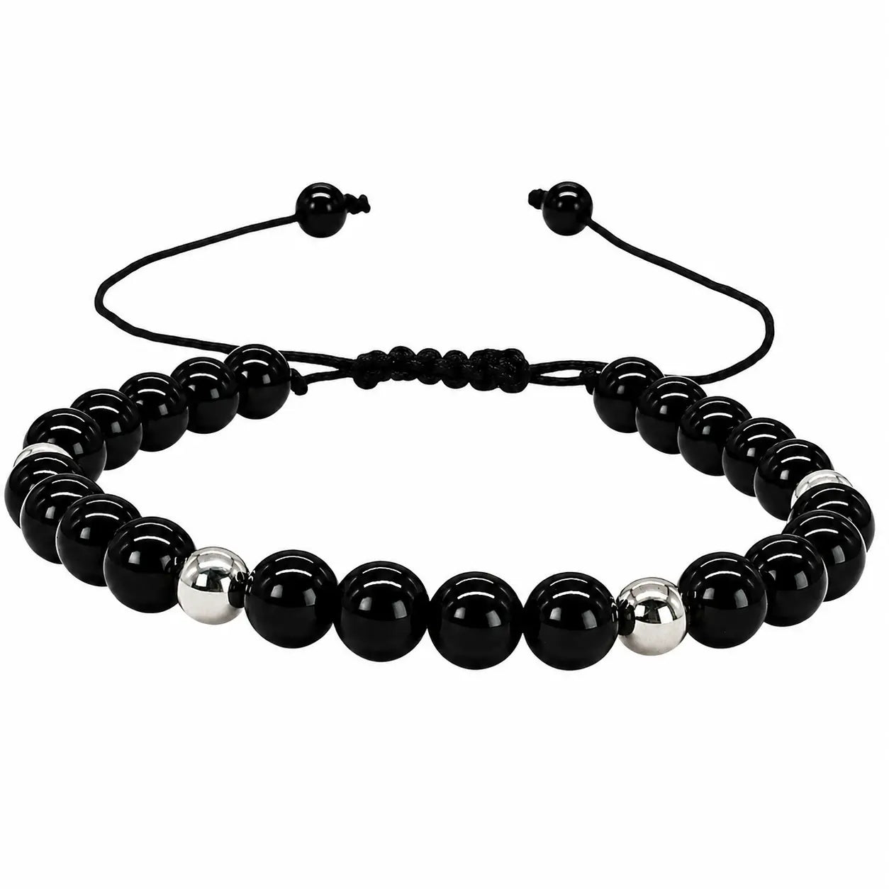 Pulsera Obsidiana Negra y Plata Ajustable - Bisutería Lola G