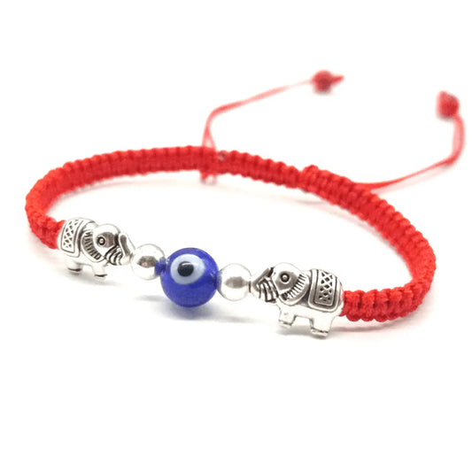 Pulsera Ojo Turco con Elefantes de Plata – Hilo Rojo - Bisuteria Lola A