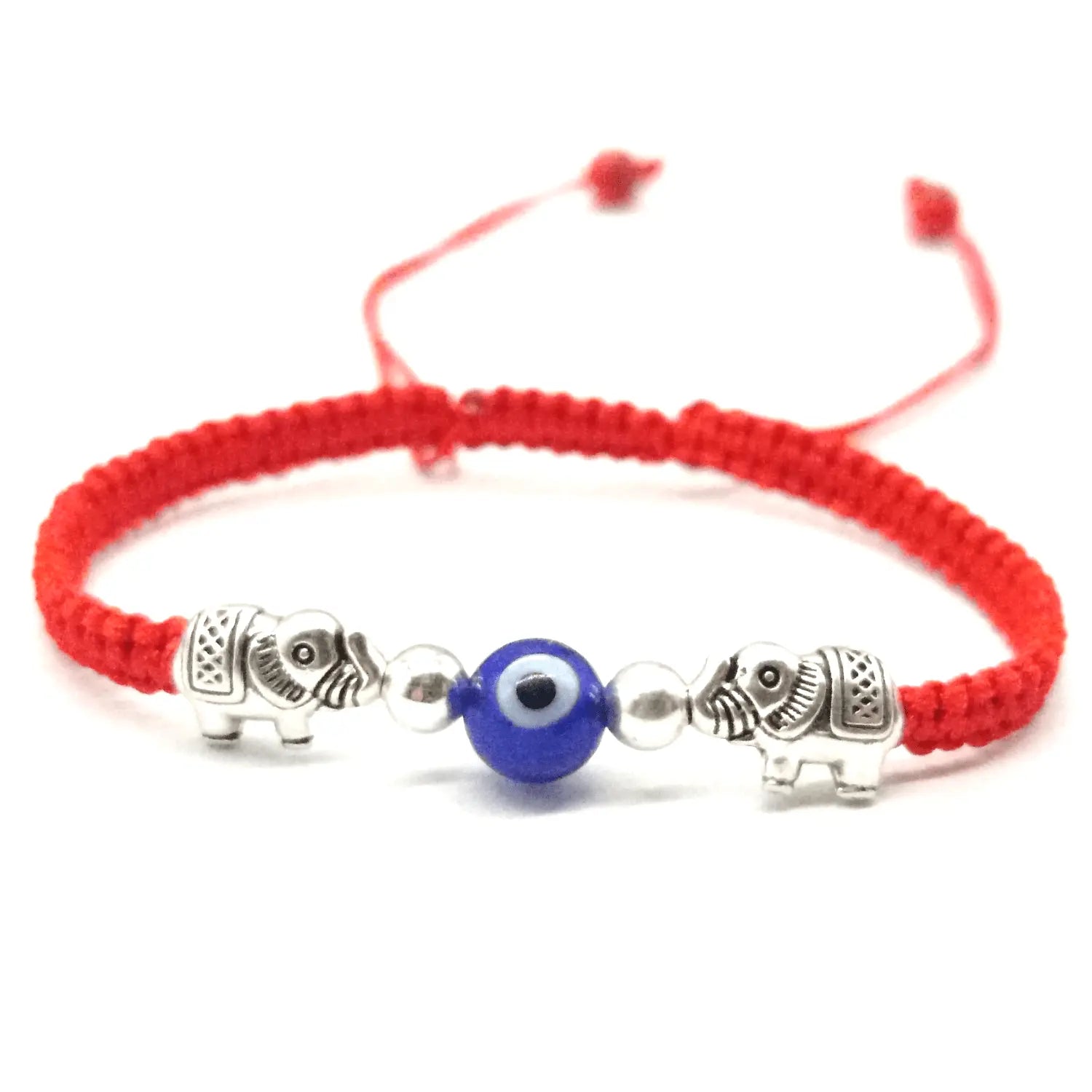 Pulsera Ojo Turco con Elefantes de Plata – Hilo Rojo - Bisuteria Lola C