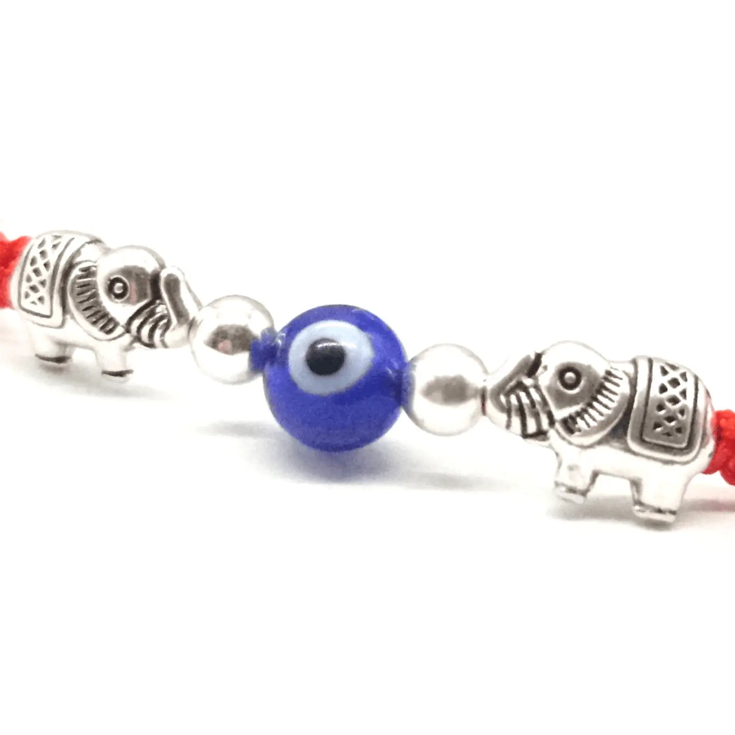 Pulsera Ojo Turco con Elefantes de Plata – Hilo Rojo - Bisuteria Lola E