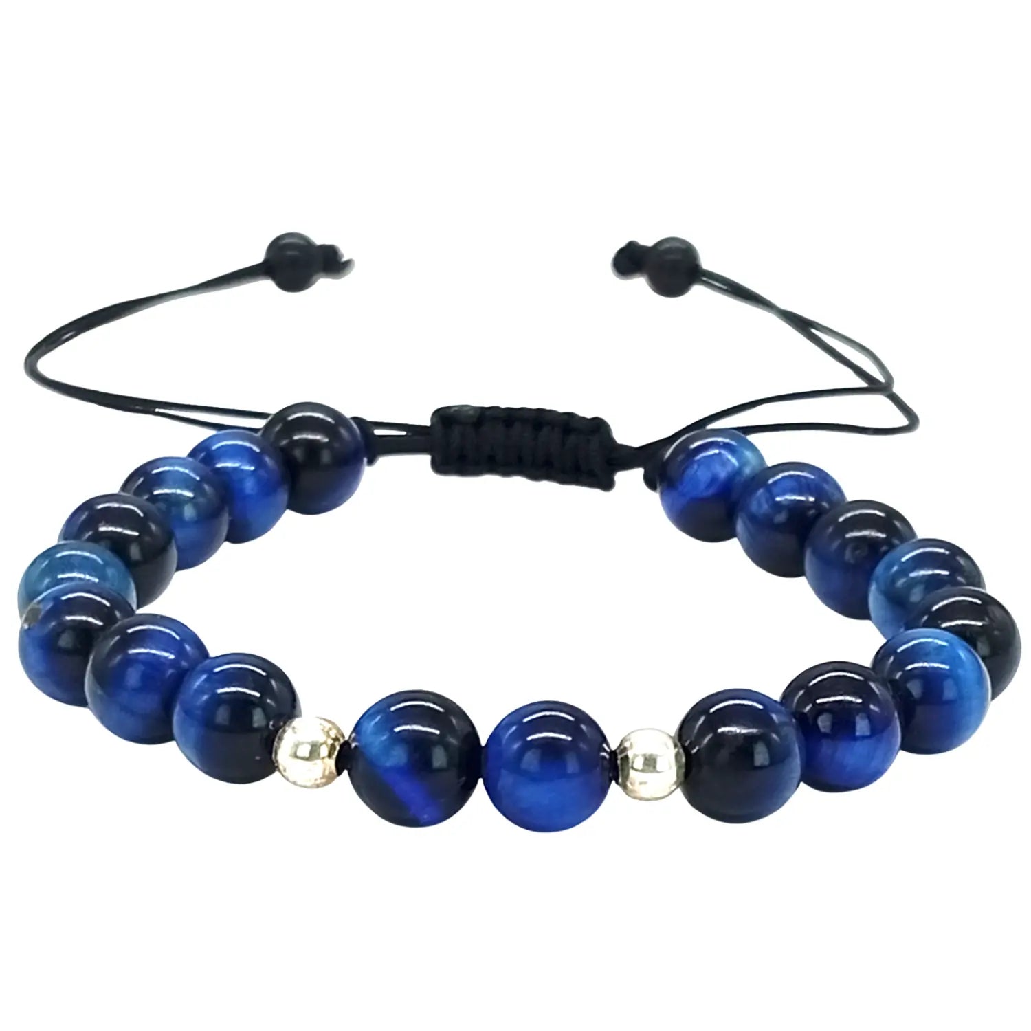 Pulsera Ojo de Tigre Azul y Plata Protección Energética Ajustable - Bisutería Lola A