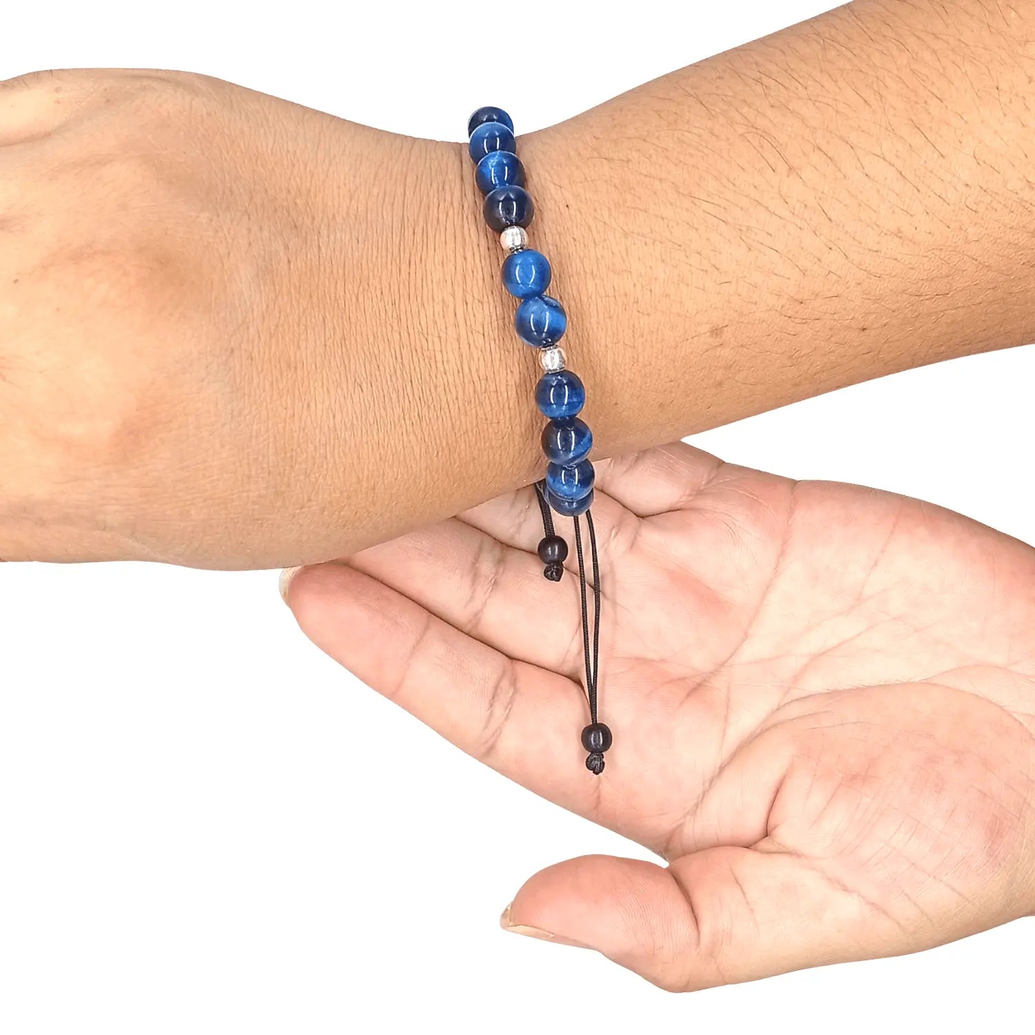 Pulsera Ojo de Tigre Azul y Plata Protección Energética Ajustable - Bisutería Lola B