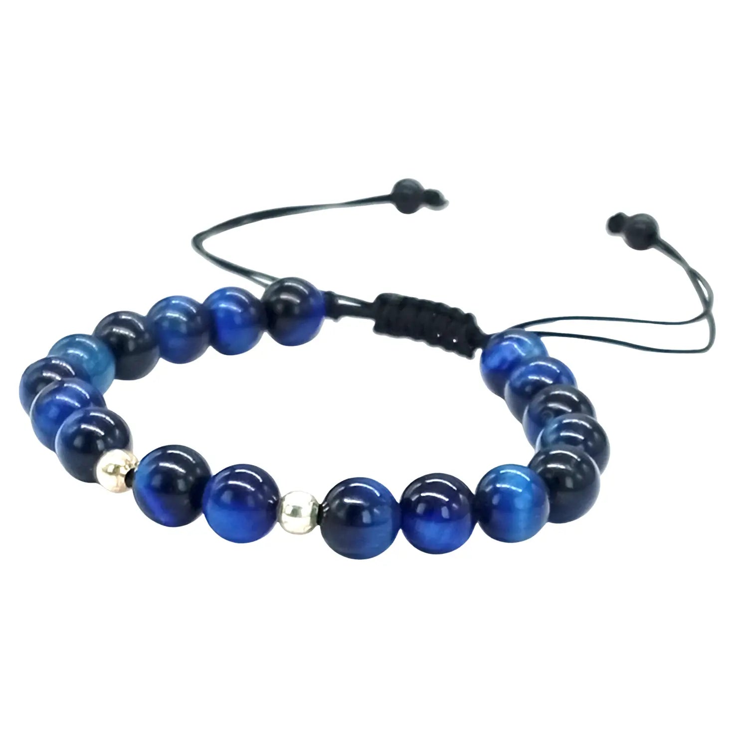 Pulsera Ojo de Tigre Azul y Plata Protección Energética Ajustable - Bisutería Lola H