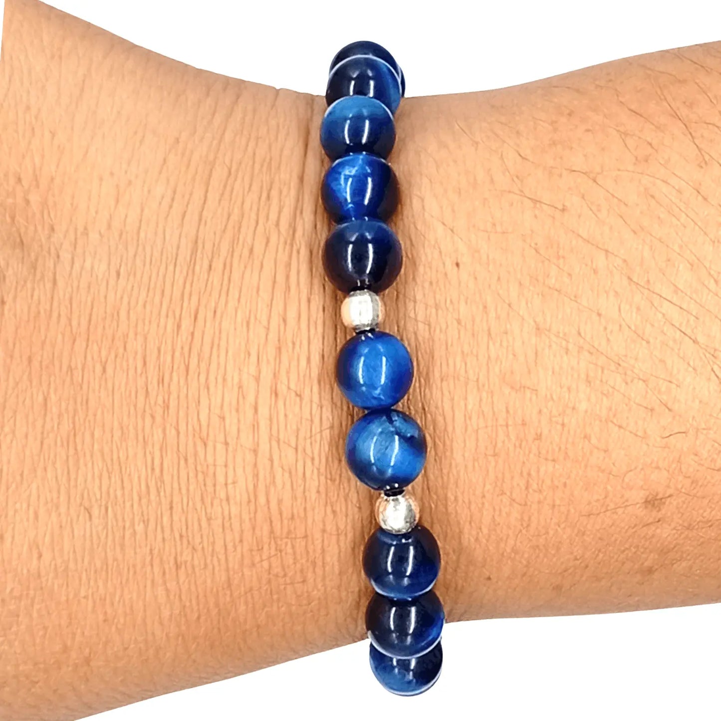 Pulsera Ojo de Tigre Azul y Plata Protección Energética Ajustable - Bisutería Lola D