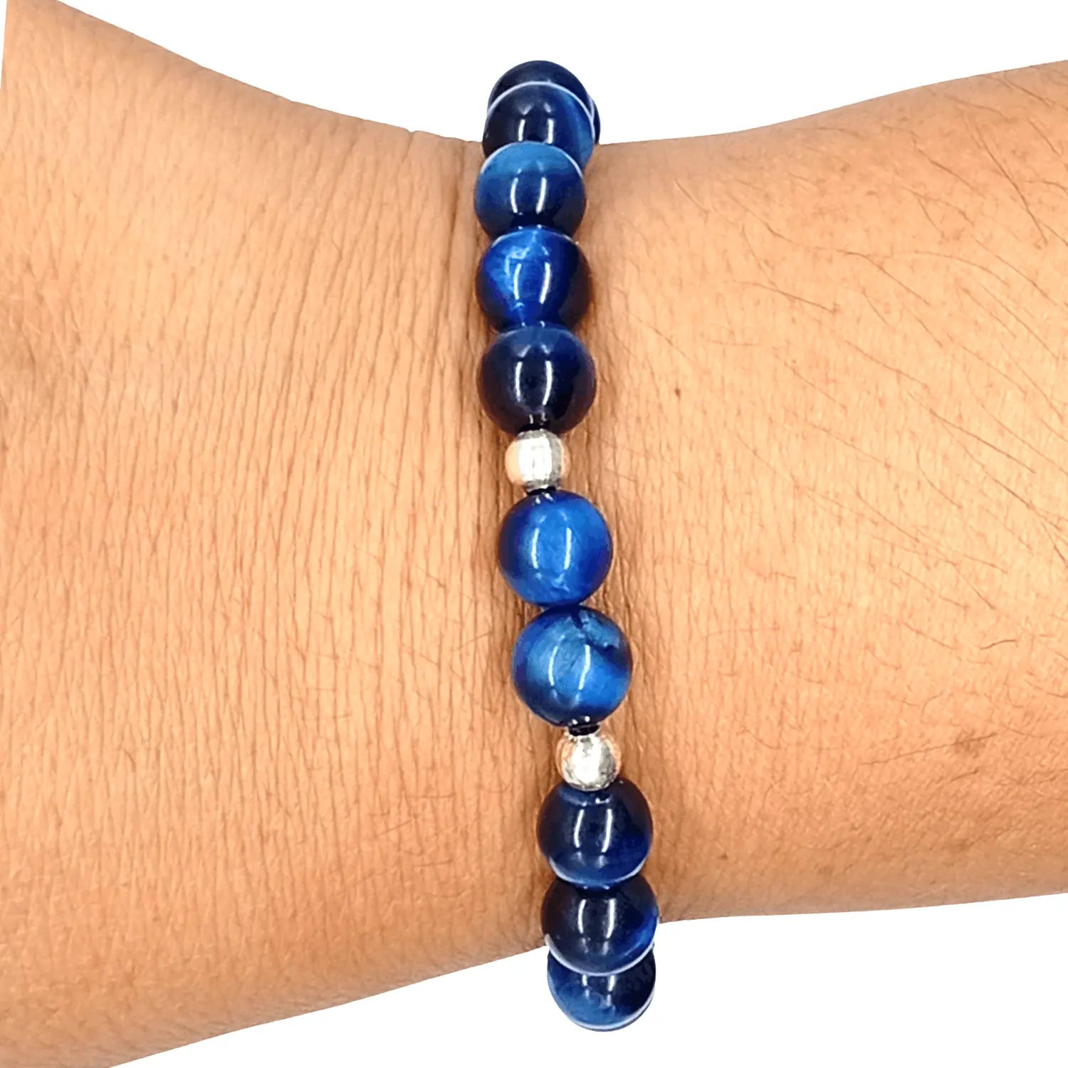 Pulsera Ojo de Tigre Azul y Plata Protección Energética Ajustable - Bisutería Lola D