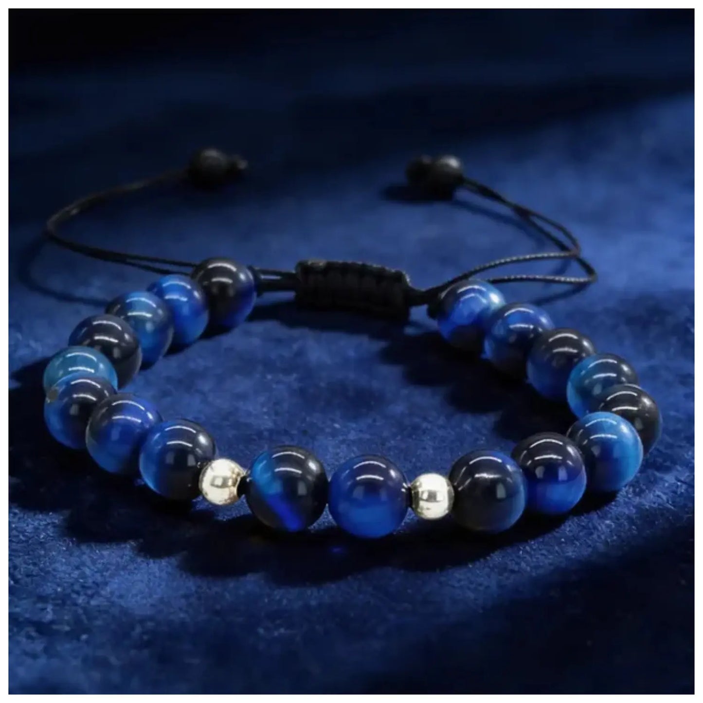 Pulsera Ojo de Tigre Azul y Plata Protección Energética Ajustable - Bisutería Lola G