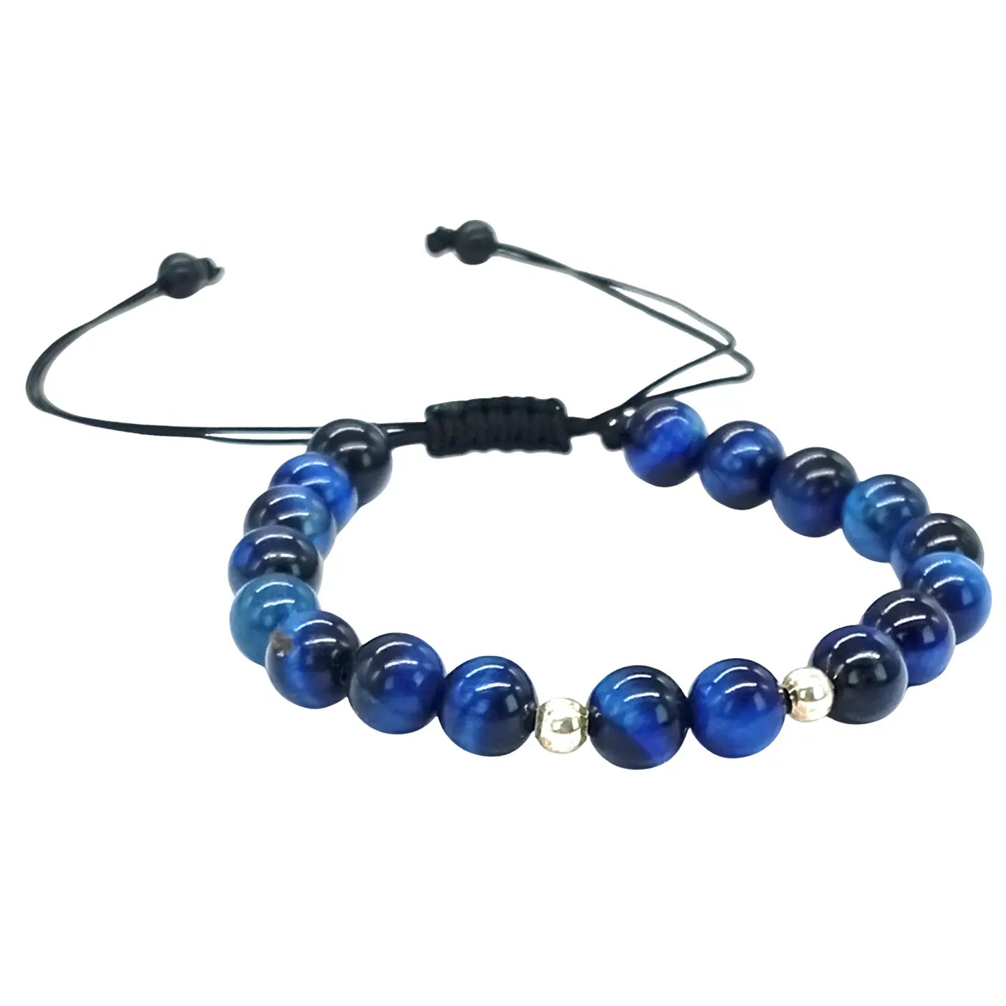 Pulsera Ojo de Tigre Azul y Plata Protección Energética Ajustable - Bisutería Lola F