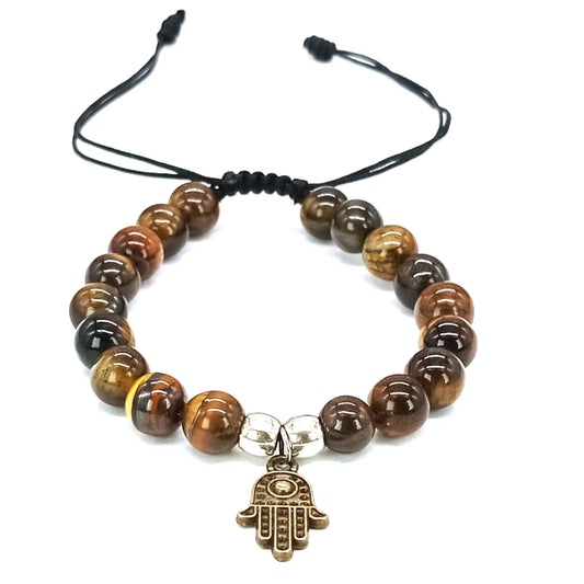 Pulsera Ojo de Tigre con Mano de Fátima de Bronce para las Energías - Bisutería Lola A