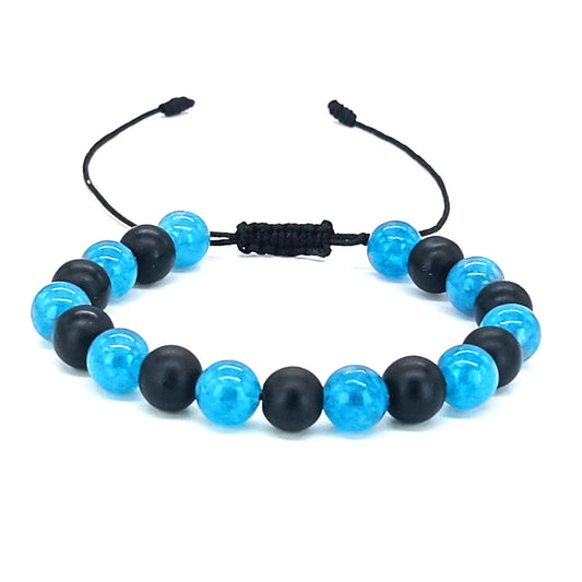 Pulsera Jade Azul y Ágata Negra Piedra Natural Original - Bisutería Lola A