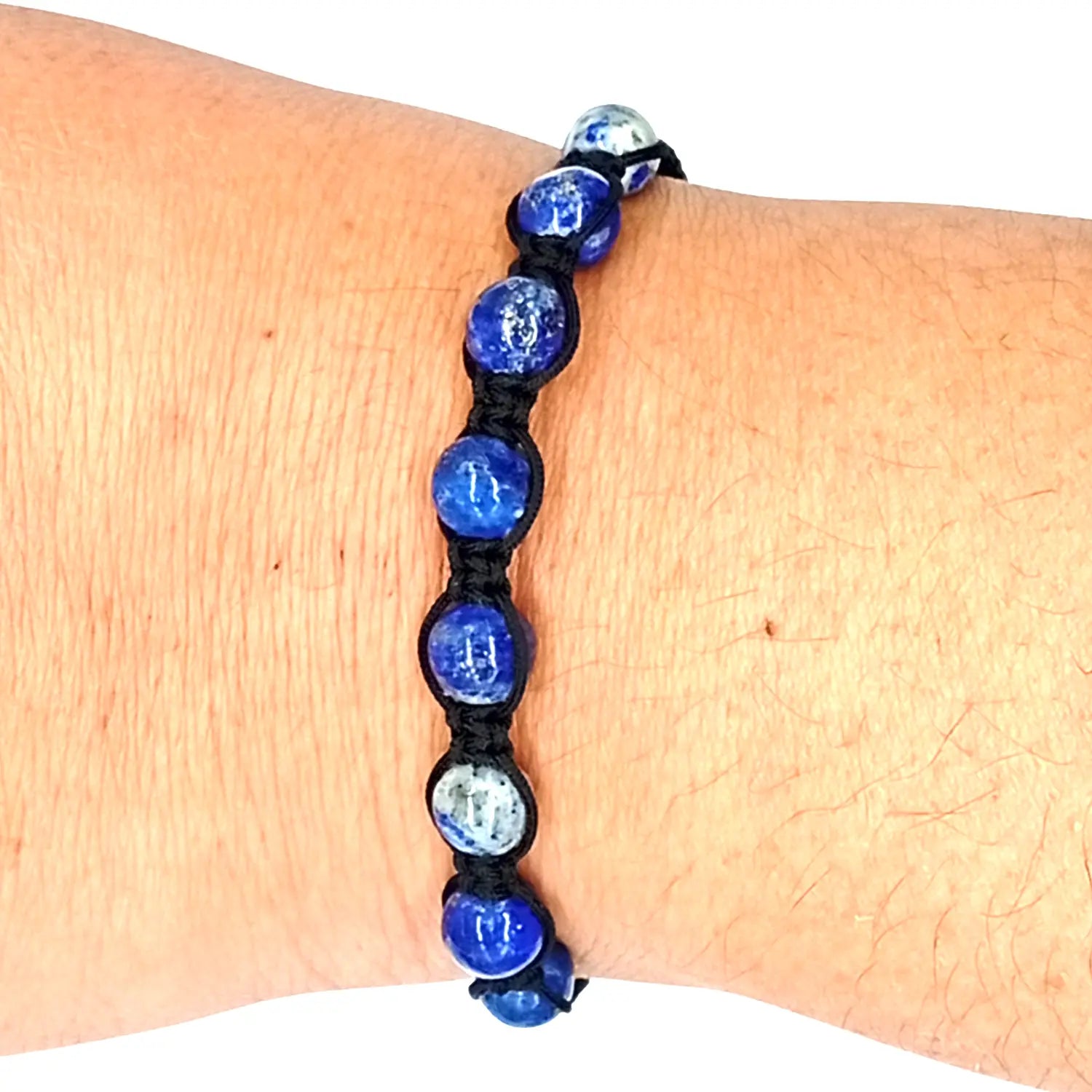 Pulsera Piedra Natural Lapislázuli Hilo Negro Macramé - Bisutería Lola D