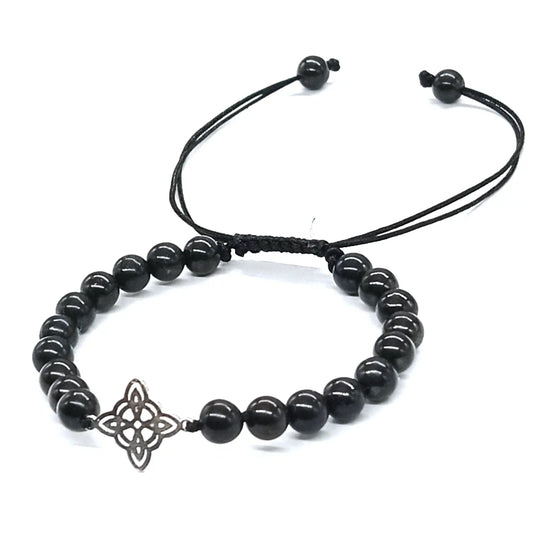 Pulsera Shungita Original con Dije Nudo de Bruja de Plata - Bisutería Lola A