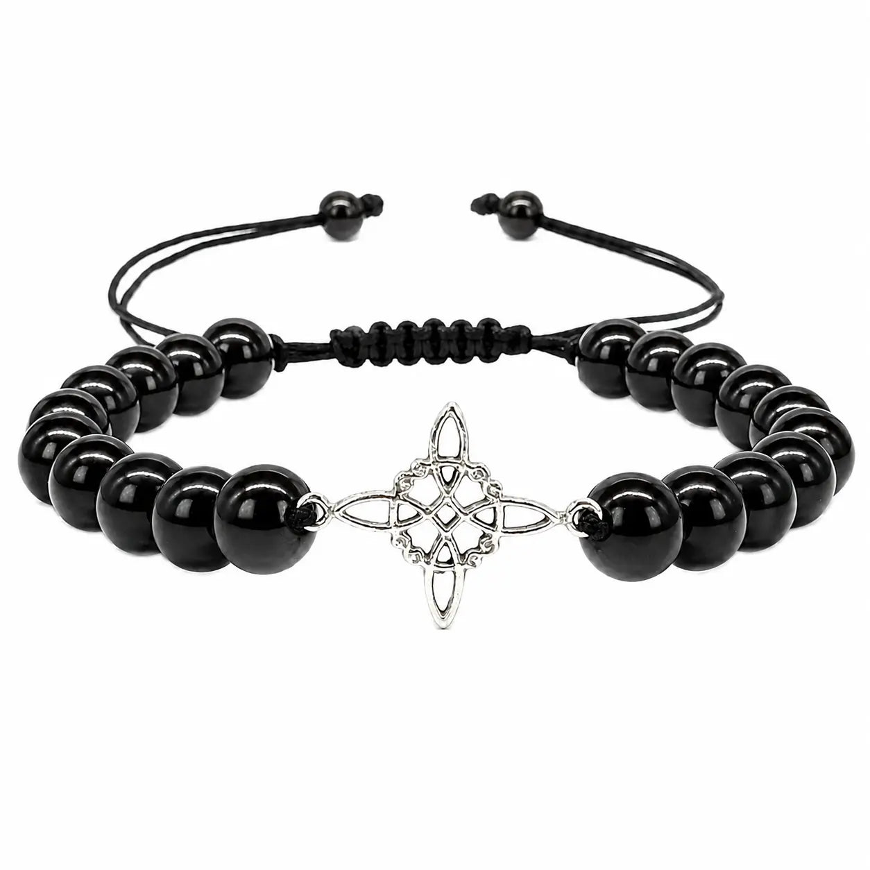 Pulsera Shungita Original con Dije Nudo de Bruja de Plata - Bisutería Lola A