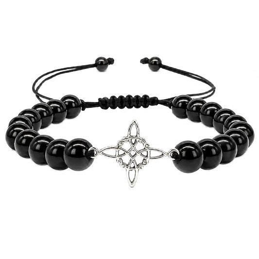 Pulsera Shungita Original con Dije Nudo de Bruja de Plata - Bisutería Lola A