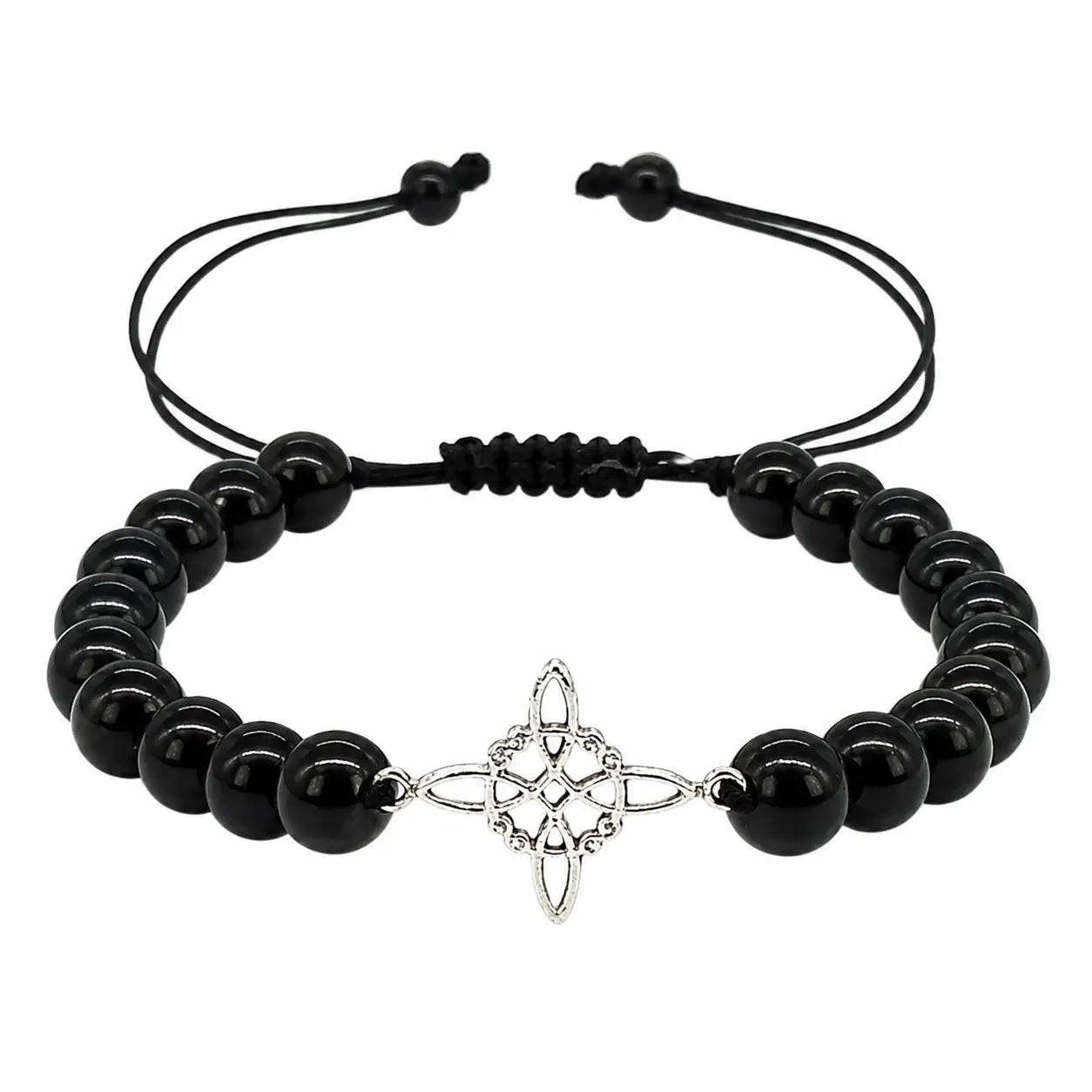 Pulsera Shungita Original con Dije Nudo de Bruja de Plata - Bisutería Lola F