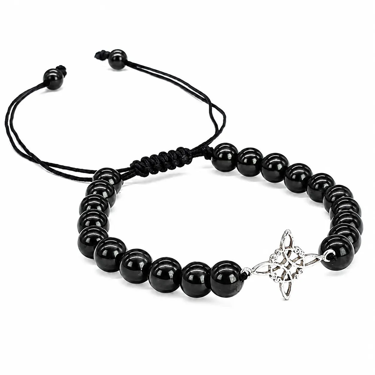 Pulsera Shungita Original con Dije Nudo de Bruja de Plata - Bisutería Lola C