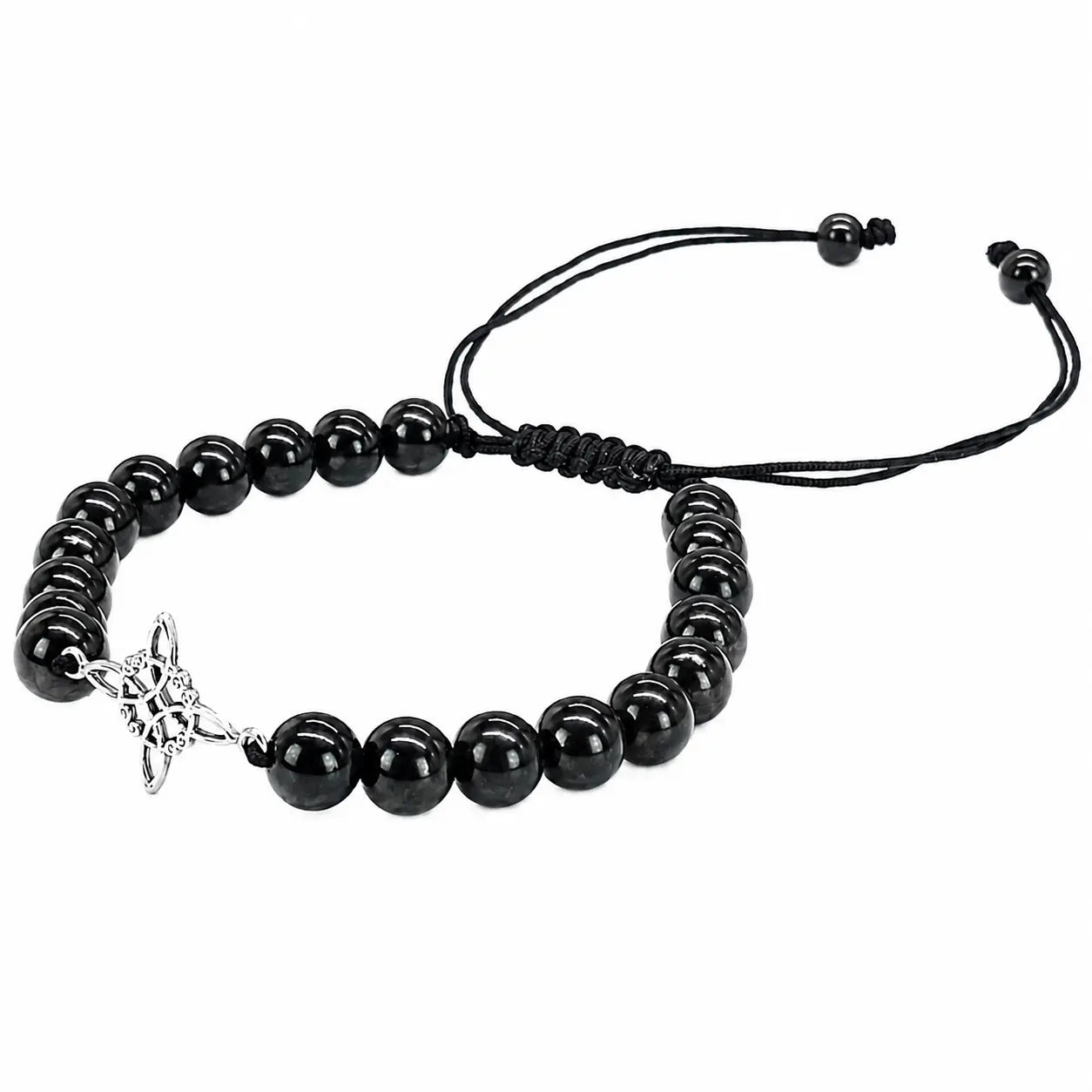 Pulsera Shungita Original con Dije Nudo de Bruja de Plata - Bisutería Lola D