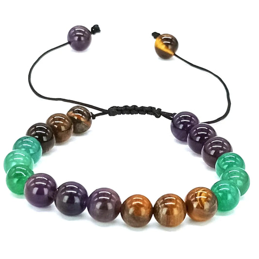Pulsera Trio de Energía Positiva: Aventurina Verde, Amatista y Ojo de Tigre - Bisutería Lola A