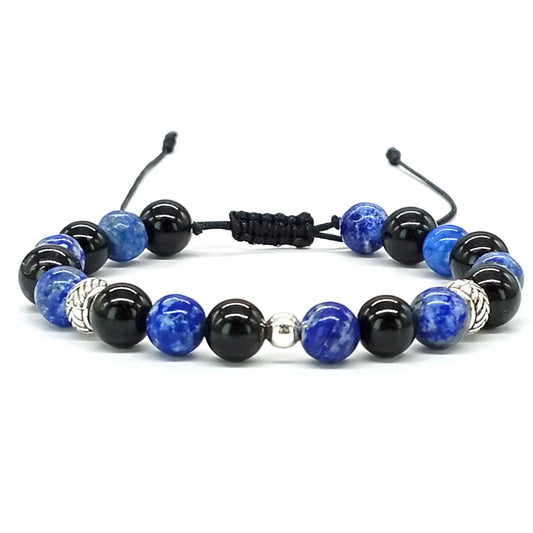 Pulsera Turmalina Negra Lapislázuli y Plata para Protección - Bisutería lola A