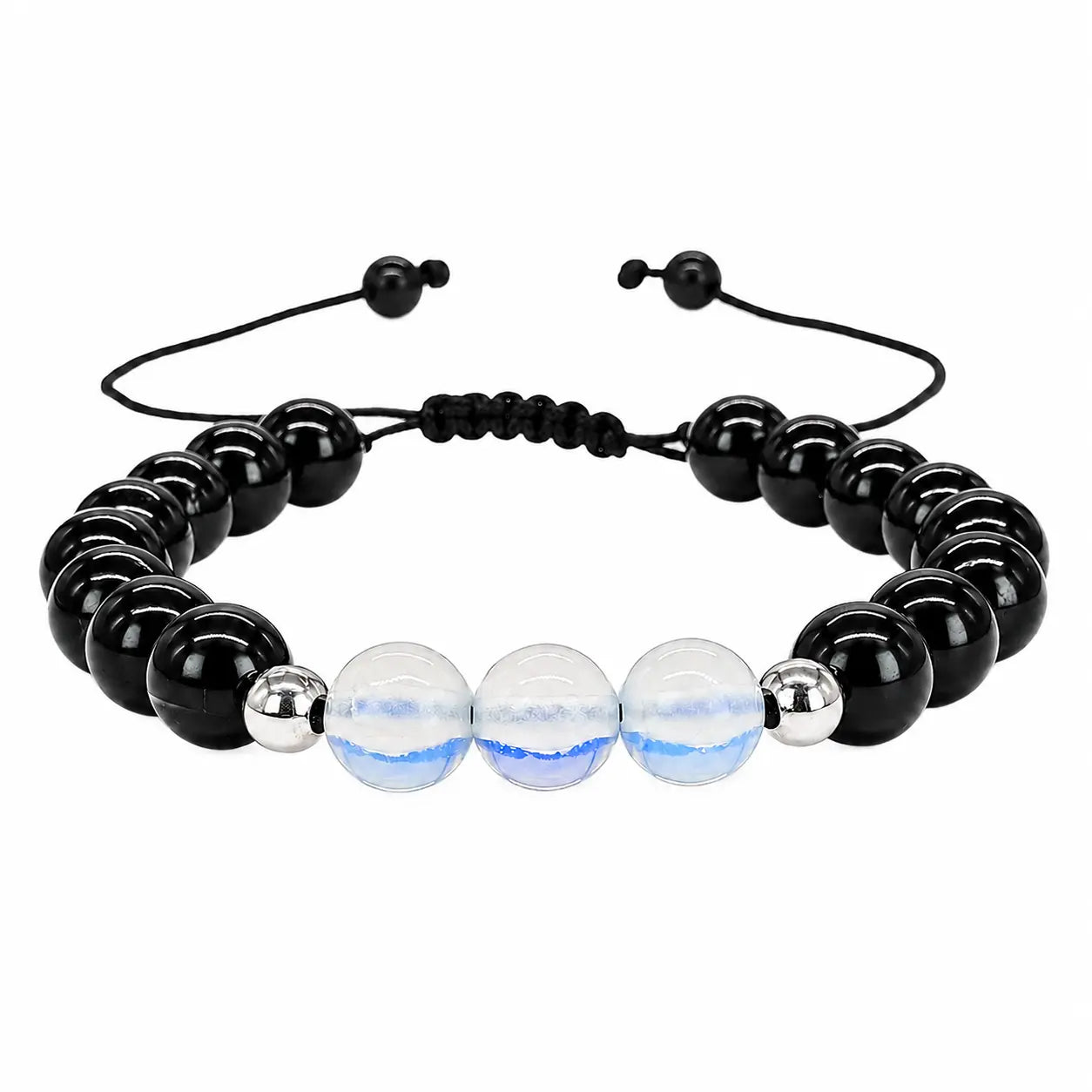 Pulsera Turmalina Negra, Piedra Luna y Plata 925 - Bisutería Lola A
