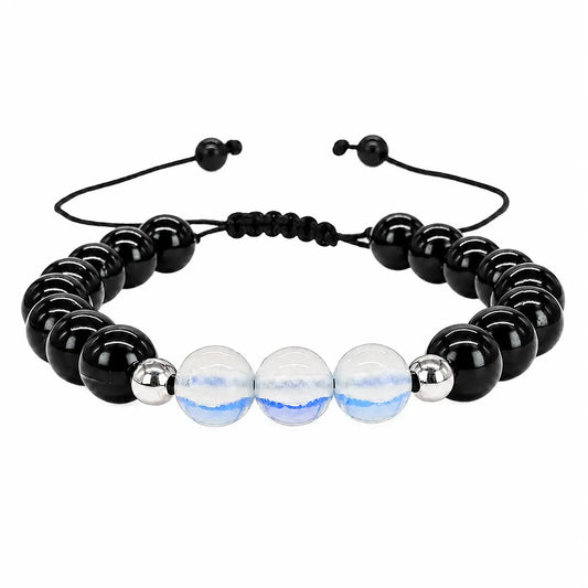 Pulsera Turmalina Negra, Piedra Luna y Plata 925 - Bisutería Lola A